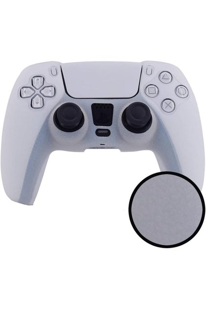Leather Texture Soft Silicone Protection Case Cover Electronic game Machine Accessories compatible with SONY PlayStation 5 PS5 Wireless Controller for Dual Sense (White)