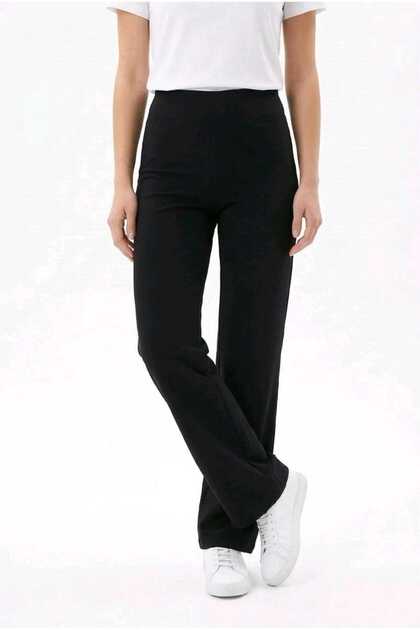 Black Pants - High Waist Flare Comfort Straight Cut Women's Trousers, Length: 106 cm
