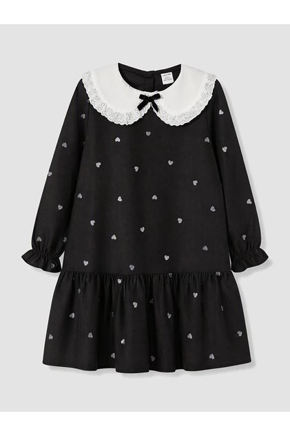 Black Bebe Collar Girl's Gabardine Dress
