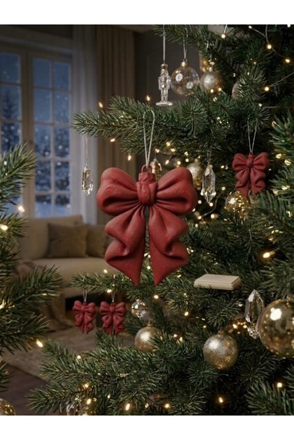 Christmas Tree Ornament – Pine Tree Ornament with Red Bow Figure