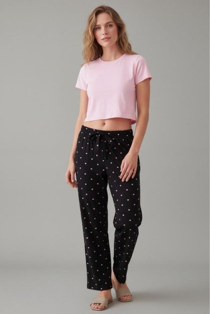 Women's Comfortable Fit Elastic Waist Milan Ribbon Pajama Bottoms