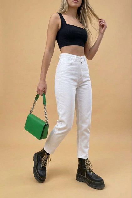 Asel Women's White High Waist Mom Jean Jeans Lycra Boyfriend Premium Denim