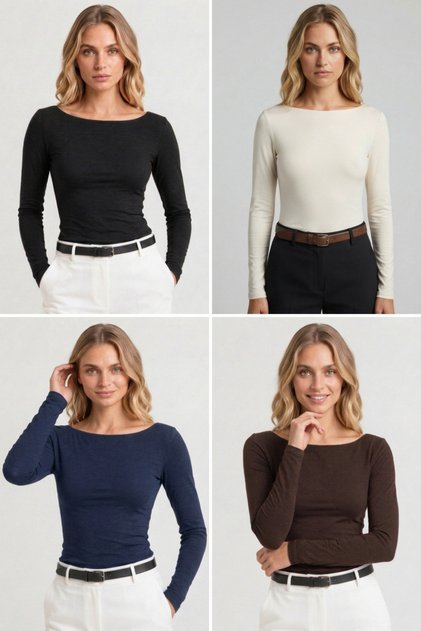 Women's 4-Pack Economical Package Boat Neck Long Sleeve Premium Soft Blouse