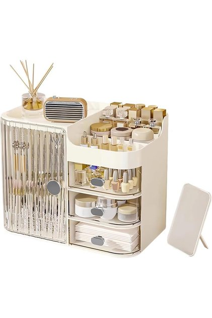 Makeup Organizers Countertop,Cosmetics Display Case with Mirror and Drawer,Dustproof and Ext