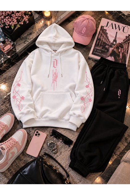 Vertical Design Hooded Sweatshirt and Sweatpants Set