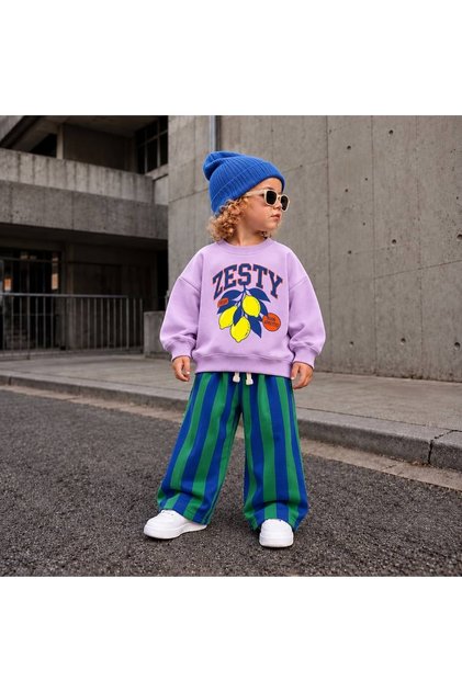Girls' Purple Lemon Printed 3-Ply Cotton Sweat Suit (Top and Bottom) for Ages 2-8