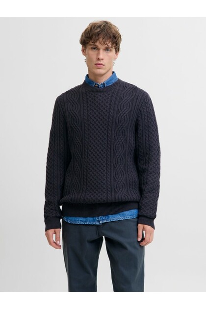 Men's Navy Blue Jprblusean Knıt Cable Crew Neck Sn Sweater & Cardigan