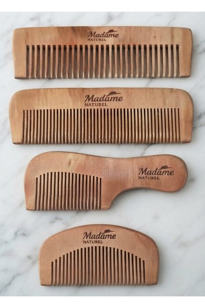 Four Types of Wooden Combs with Narrow and Wide Teeth (Cherry Wood) Prevent Electrication