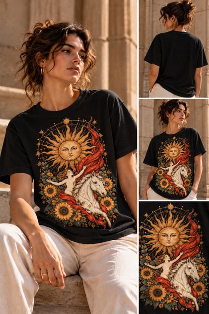 Ezo Call of the Sun Tarot Card Printed 100% Cotton Oversize T-Shirt