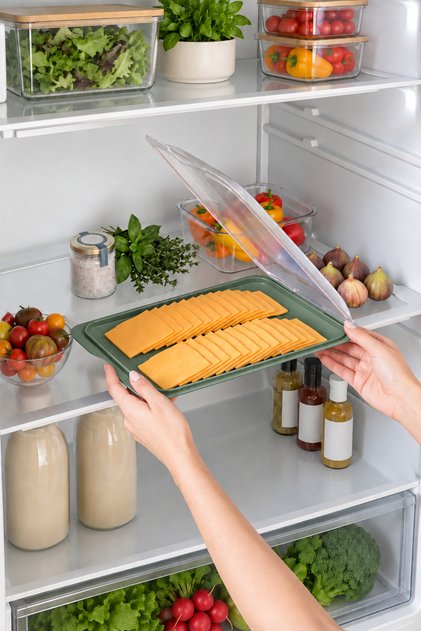 Food Storage Container & Shallow Deli Storage Container with Transparent Lid, Refrigerator Breakfast Cheese Salami Container, 35 X 250 X 170 mm (Bpa Free)