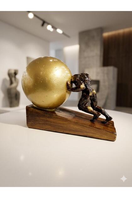 Human Struggle Figure and Golden Ball - Art Decoration