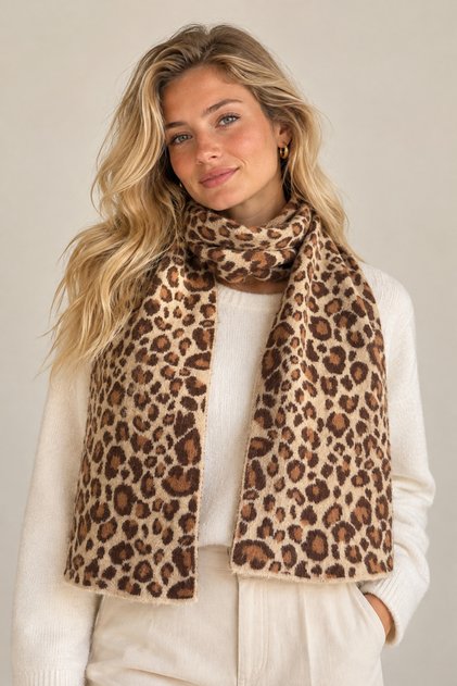 Leopard Pattern Knitwear Scarf Soft - Angora Women's