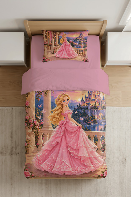 Golden Haired Princess Patterned Single Girl's Duvet Cover Set - Without Sheets