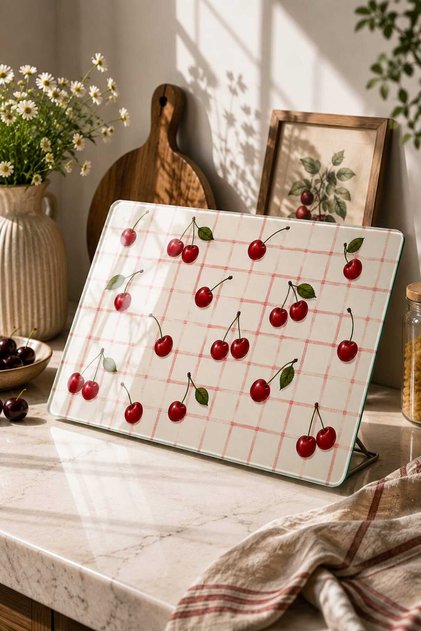 Glass Cutting Board Cherry Themed - Glass Cutting Board | 30cm X 40cm