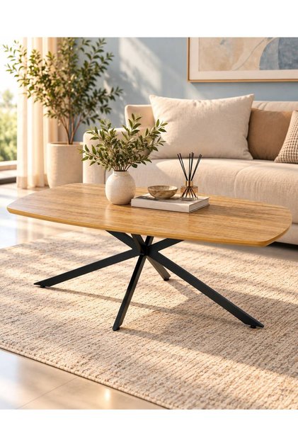 طاولة قهوة بيضاوية عصرية 130×70×45 سم – تصميم أنيق بأرجل على شكل عنكبوت