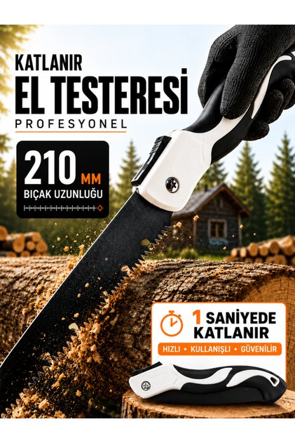 53 cm Katlanır El Testeresi – Büyük Boy Bahçe, Budama, Kamp ve Ahşap Kesme Testeresi
