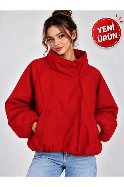Yeni Sezon Kadın Dik Yaka Oversize Rahat Kesim Mont