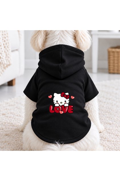 Black Hello K6 Printed Dog Sweatshirt | Hooded, Fleece Fabric, Winter Dog Clothing
