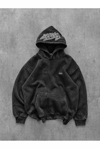 Navy Blue Oversize Hooded Sweatshirt Cotton Printed Unisex