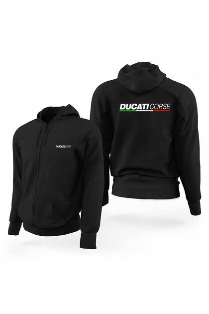 Ducati Corse Text Logo Black Zippered Limited Edition Hooded Sweatshirt