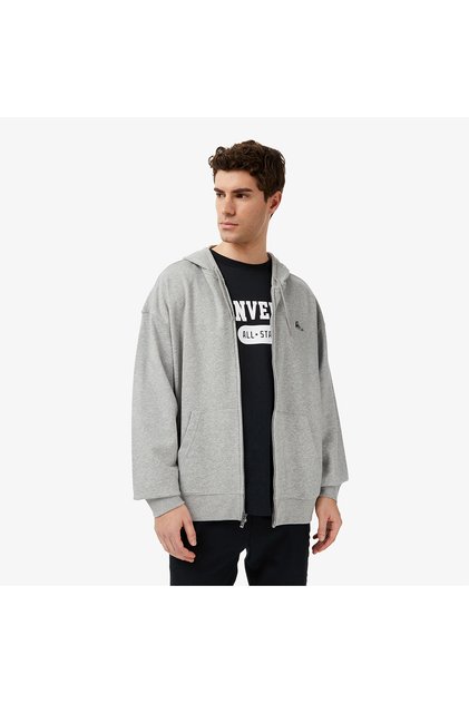 Loose Fit Sneaker Patch Men's Gray Hooded Jacket