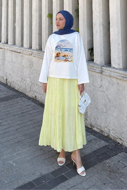 Basic Oversize Beach Printed Blouse White