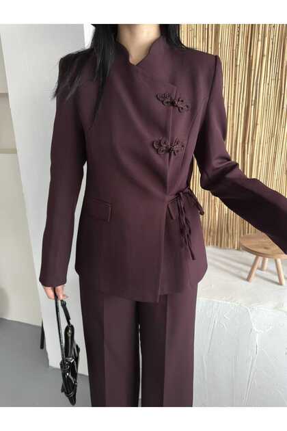 Women's Chinese Collar Authentic Button-Detail Jacket and Pants Set