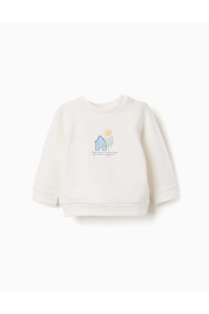 Brushed Sweatshirt With House Print For Newborns, White