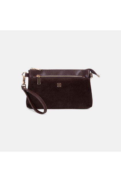 Women's Bitter Brown Cross Strap Suede Textured Handbag