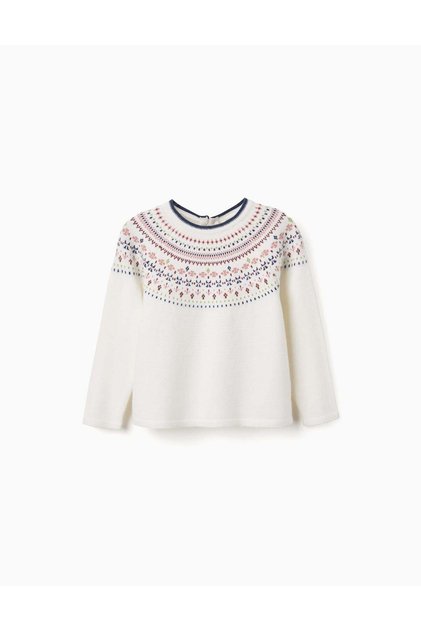 Knitted Jumper With Jacquard Pattern For Girls, White