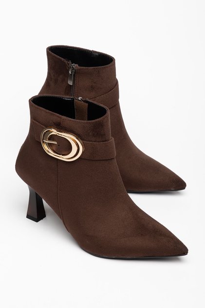 Valem Women's Brown Suede Thin Heeled Pointed Toe Boots