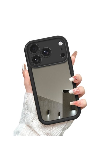 iPhone 17 Pro Compatible Makeup Mirror Shockproof Case Black Silicone Mirror Phone Case