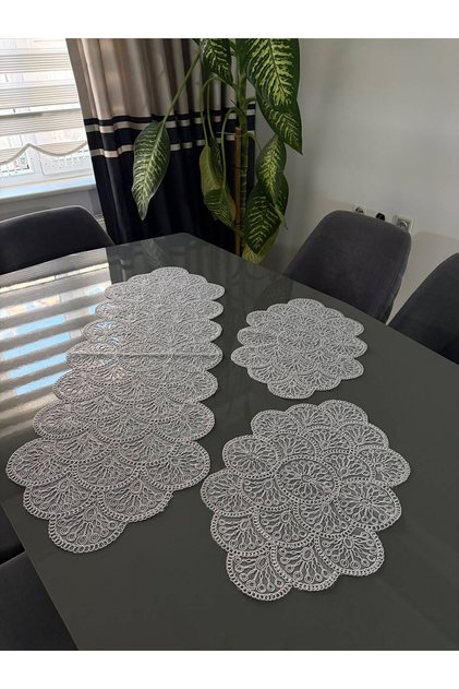 French Lace Tulle Guipure Stylish Luxury 3-Piece Runner Living Room Set Coffee Table Console Cover-Tv Unit Set