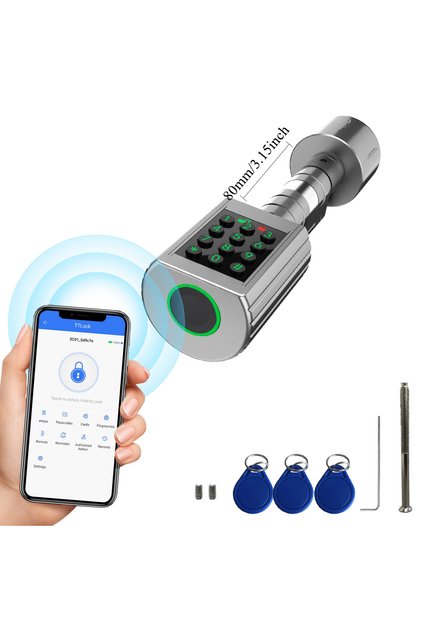 قفل ذكي بقطر 80 مم مع تطبيق TTLOCK، يدعم بصمة الإصبع وكلمة المرور وبطاقة IC، مقاوم للحفر والفك، مقاوم للماء بمعيار IP67، أمان من الفئة C، تركيب ذاتي خلال 10 دقائق.