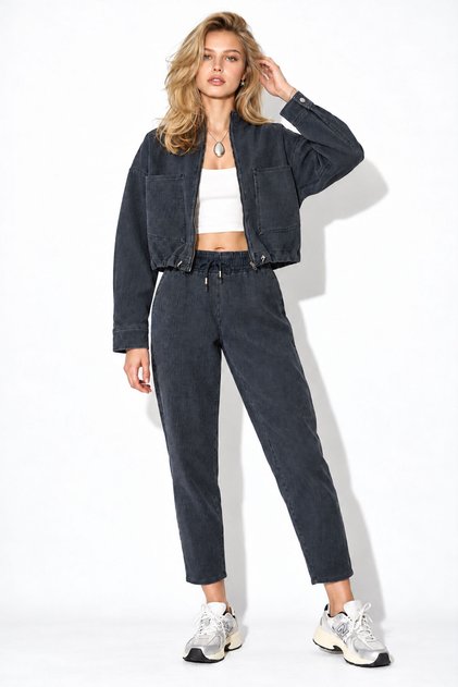 Marla Çizgili Yüksek Bel Slouchy Jogger Pantolon-Indigo