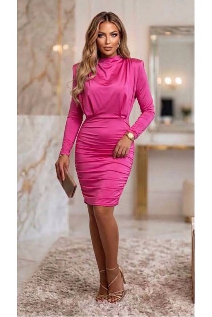 Rochie scurtă din lycra Anabelle, cu guler înalt și mâneci lungi