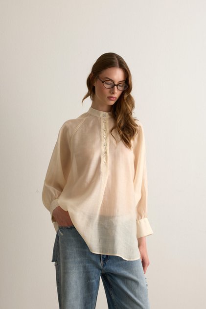 Elena Oversize Buttoned Transparent Yellow Blouse
