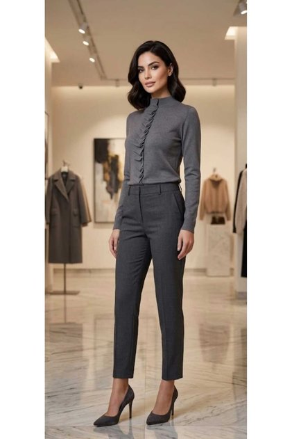 Pulover cu guler tip turtleneck, cu nasture frontal și detaliu pliat, din tricot de calitate A.