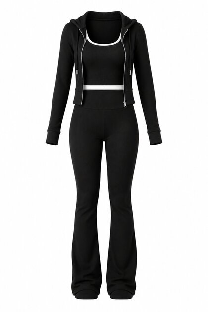 Black Ribbed Spanish Style Three-Piece Suit - 4202