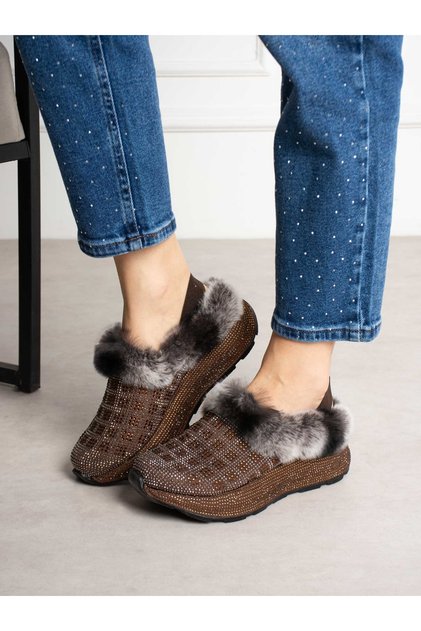 Storm Brown Fur Detailed Stoned Women's Shoes