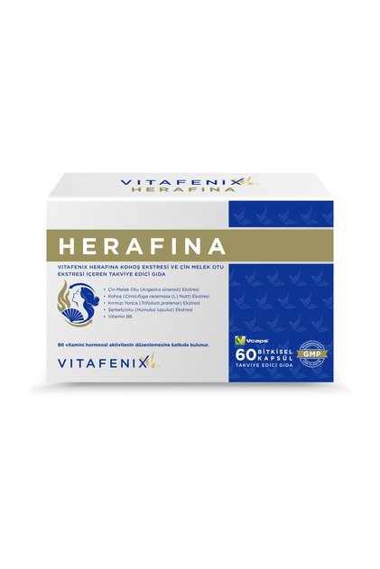 Herafina Kohoş, Çin Melek Otu, Kırmızı Yonca, Şerbetçiotu ve B6 Vitamini İçeren Bitkisel Takviye Edici Gıda 60 Kapsül
