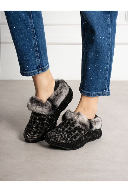 Storm Black Fur Detailed Stoned Women's Shoes