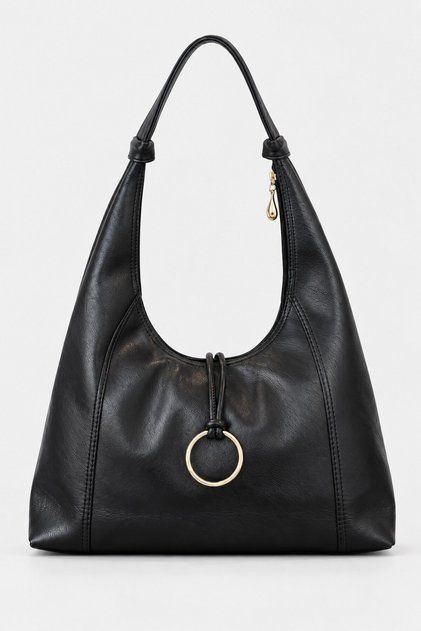 Black Women's Shopper Bag with Ring Accessories