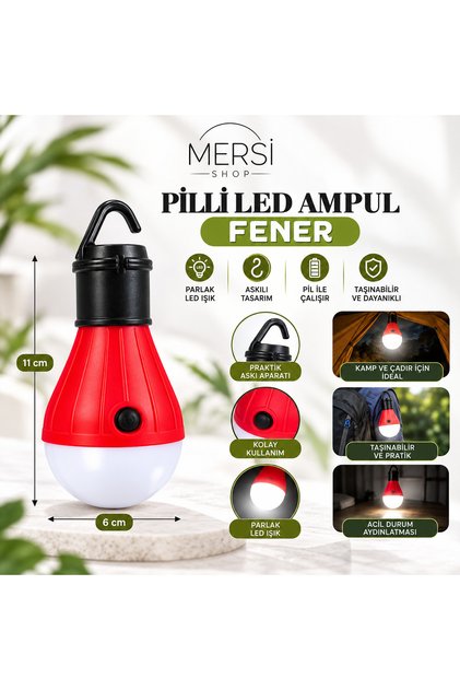 Pilli LED Ampul Fener 11x6 cm Askılı Kamp Çadır Lambası Taşınabilir Acil Durum Aydınlatma Feneri