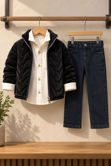 Boy's Inflatable Coat Shirt Pants 3-Piece Winter Set