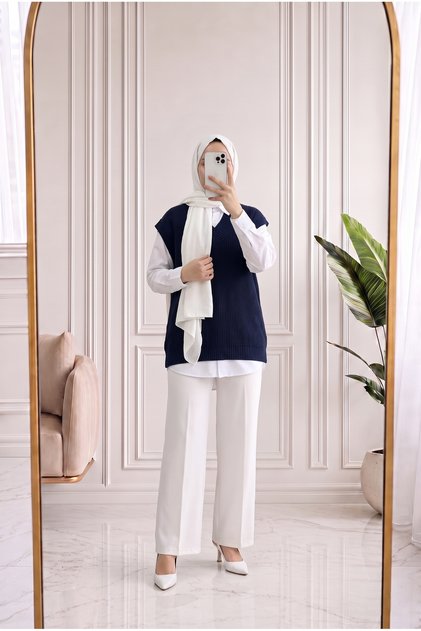Fermora V-Ausschnitt Strickpullover-Zİ5062 Marineblau