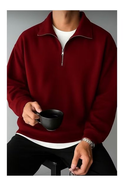 Men's Half Zippered Standing Collar Sweatshirt