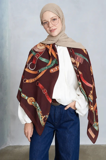 Buckle Pattern Shoulder Shawl - Burgundy