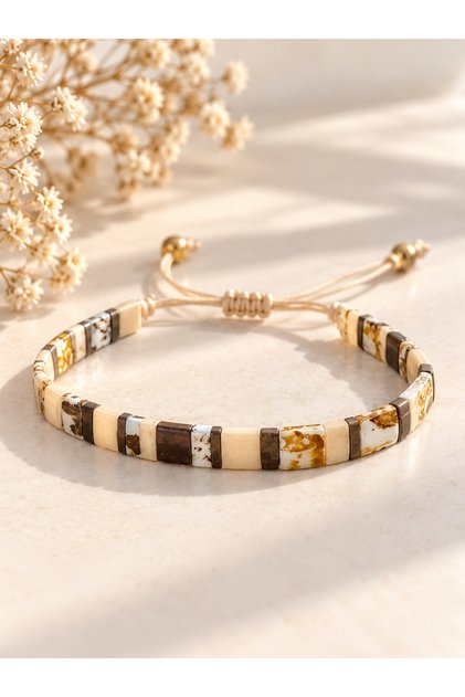 Miyuki Cream Toned Picasso Tila Bracelet