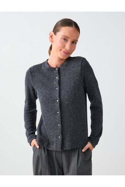 Dark Anthracite Button Detailed Round Neck Soft Touch Cardigan
